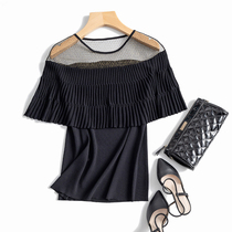 French romantic pleated ruffles cool heart machine wave dot mesh stitching shoulder knitwear spring and summer