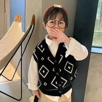 Boy sweater waistcoat horse chia velvety autumn winter 2022 new baby outside wearing children knit cardiovert shoulder girl vest