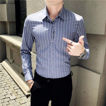 Mens shirt lined with long sleeves Korean version Body Trendy Casual Streaks Handsome spring elastic blouses handsome blouses