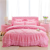 Korean Version Bed Skirt With Four Pieces Of Lace Lace Clips Cotton Thickened Bed Skirt Bed Cover Multiple Pieces Of Wedding Bed Accessories