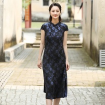 Autumn water ballad Original (curling Pavilion) silk fragrance crepe fragrant cloud yarn cheongsam modified long lady dress