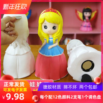  Childrens handmade DIY ceramic piggy bank three-dimensional painted vinyl plaster doll coloring doll large new set