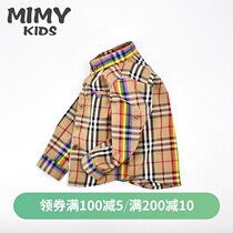 Cashmere childrens plaid shirt Spring and autumn boys long-sleeved cotton shirt Male baby autumn trendy Korean version personality