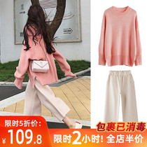 European spring and autumn womens 2021 spring new tidal air fat mm thin sweater two-piece set loose size