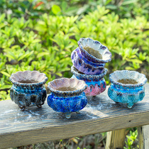(Bang Yong Shangpin) Hand-pinched Jingdezhen ceramic fleshy flower pot Coarse pottery flow glaze burst single-headed group of raw ebony basin