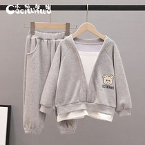 2021 New Net red set Children Spring and Autumn leisure two-piece boys and girls clothes baby crotch pants tide