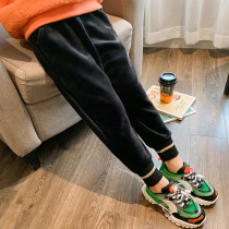 Korean girls autumn and winter pants 2021 new winter wear Foreign style big childrens trousers children plus velvet thick sports pants