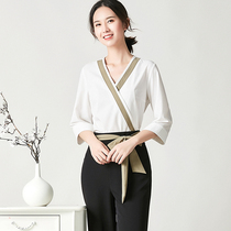 Tangyue autumn and winter beauty salon work clothes Female health hall Foot therapy shop technician beautician mid-sleeve temperament suit