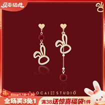 Original New Years red blessing zodiac rabbit earrings natal year festive sweet earrings without pierced ear clips for women