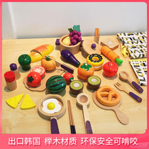 Export Korean children's fruit-cutting toy set wooden simulation vegetable cutting music house kitchen wood
