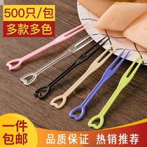 Dim sum small disposable thick fork insert transparent packaging fruit fork sign separate fruit takeaway fork plastic cake