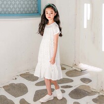 Girls Princess dress Korean lace dress 2021 summer new white foreign style children Korean version of Super fairy skirt