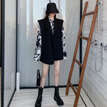 2021 spring new mid-length zezhor blouse blouse blouse No sleeves suit waistcoat Two sets of suit women