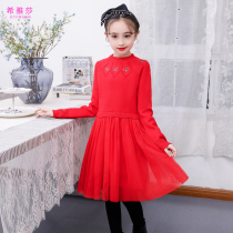 Girl autumn dress girl sweater skirt spring and autumn baby childrens clothing female puffy gauze foreign childrens princess skirt
