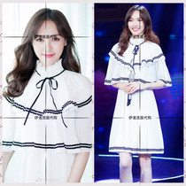 Jia Yi Fa dai maje 19 spring and summer Tang Yan with the same contrast color ruffle small fresh fashion slim dress
