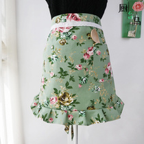 Cotton canvas pastoral cute floral half-body apron Korean fashion home cooking for men and women half waist sleeves