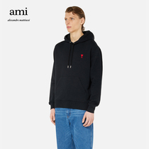 The AMI mens and womens classic love cotton solid color fashion simple pullover hooded heavy sweatshirt