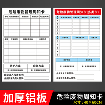 Hazardous waste management Awareness card Hazardous waste marking reminder card Hazardous chemical safety Awareness card Multi-class card One-class card Billboard Hazardous waste management information table Notification card Identification card