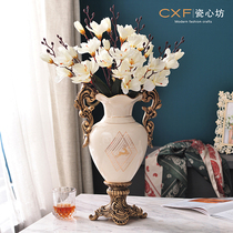 European luxury high-end retro simulation Vase ornaments living room flower arrangement home porch TV cabinet decorations light luxury