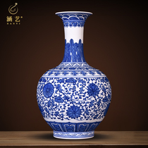 Jingdezhen ceramic blue and white porcelain hand-painted antique vase flower arrangement living room Chinese home decoration TV cabinet ornaments