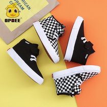 Children sails shoes 2021 Spring and autumn in high help Korean version Magic Sticker Plaid Casual Fashion Board Shoes Boy Girl Shoes