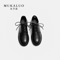  Wooden carlo British style small leather shoes womens round head 2020 spring and autumn new all-match leather black lace-up womens shoes single shoes