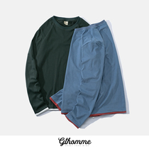 gthomme2021 Spring and Autumn new mens long sleeve T-shirt loose Korean trend cotton pullover round neck base shirt