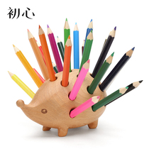Initial hedgehog pen holder pen insert creative fashion solid wood pen holder female simple office stationery childrens wooden animal modeling decoration special practical cute ins desktop storage box ornaments