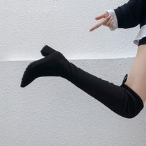 Long Boots Woman Over Knee Rough Heel 2021 Autumn Winter New Slim Boots Pointed High Cylinder Boots Woman High Heel Rivet Elastic Cotton Boots