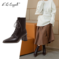 Martin boots British style 2021 Spring and Autumn new leather square head side zipper single boots children thick heeled high heel boots