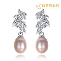 Qianmu fruit grape natural pearl earrings S925 sterling silver womens fresh and cute simple long pearl earrings