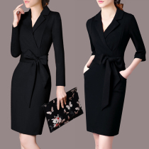 2021 early autumn black suit collar professional dress female fashion slim jewelry store overalls long skirt