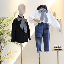 Do not return do not change brand childrens clothing 2019 autumn new girl childrens clothing British style three-dimensional pocket lace wide version