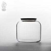 Jiutu hand-blown glass tea jar Sealed wooden lid Tea jar Kung fu sealed tea jar Japanese-style glass jar