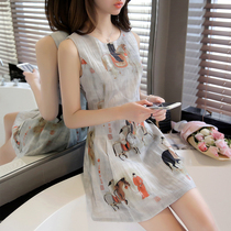 Polyester vintage light gray figure year summer commuter round neck skirt high waist pullover