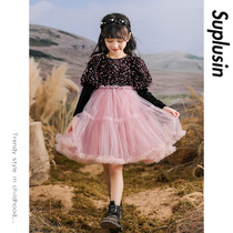 Girls' dress 2023 Spring new girl princess skirt Children's spring and autumn cape skirt New Year's dress