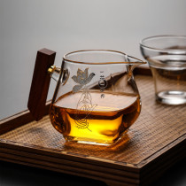 Thickened heat-resistant glass wooden handle square justice cup kung fu tea set accessories tea maker set side handle high-end