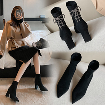 A generation of beautiful women 2021 Spring and Autumn Winter new socks short boots high heel womens shoes Martin boots thin Thick heel single boots