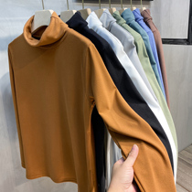 Autumn and winter New High collar long sleeve T-shirt plus thick velvet warm clothes Korean version of tide inside collar base shirt men