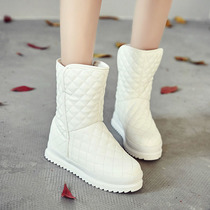 2021 Winter new warm white flat snow boots female round head increased velvet and thick cotton shoes female students