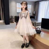 South Korean girl navy collar dress 2021 new ocean gas summer CUHK Girl princess Wind skirt Childrens yarn dress