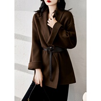 ROUJE POWER premium feel caramel double-sided cashmere coat women 2021 autumn and winter New short little man