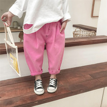 Style to wear Korean version of boys and girls retro denim carrot pants childrens big pp pants baby Haren pants 119