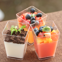 Square transparent jelly cup pudding cup plastic mousse cup Wood chaff Cup tiramisu cup 50 with lid with spoon