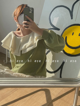 Spring green Dont cause milk sweatshirt insides Lazy Wind Outwear Ifashion Short lotus leaf side blouses design sensation