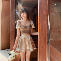 Swimsuit women 2021 new summer bikini cover belly thin split conservative students Hot Spring ins Wind swimsuit