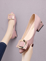 Middle heel single shoe woman shoes spring style 2020 new spring 100 lapped thick heel shallow leather shoes lady heels high heel shoes