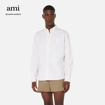 AMI Mens Classic Love Hearts Oxford Cotton White Casual Simple Fashion Long Sleeve Shirt