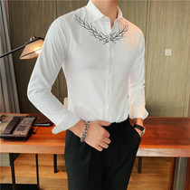 Rich and bird business men personality long sleeve shirt spring and summer new Korean version swarm Yingren fashion embroidery lining cloak