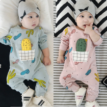 French Jacadi baby jumpsuit spring and autumn thin mens and womens baby suit cotton cartoon out climbing suit